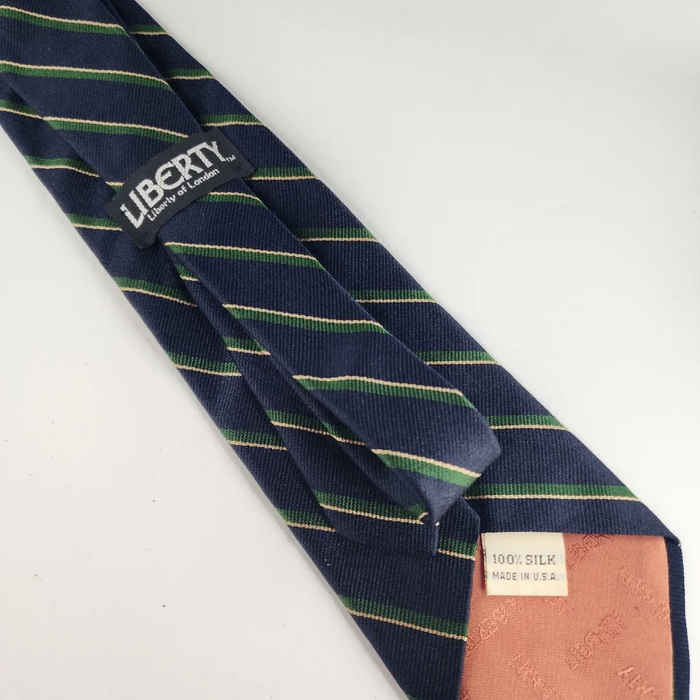 LIBERTY OF LONDON Blue & Green Stripe Silk Tie.